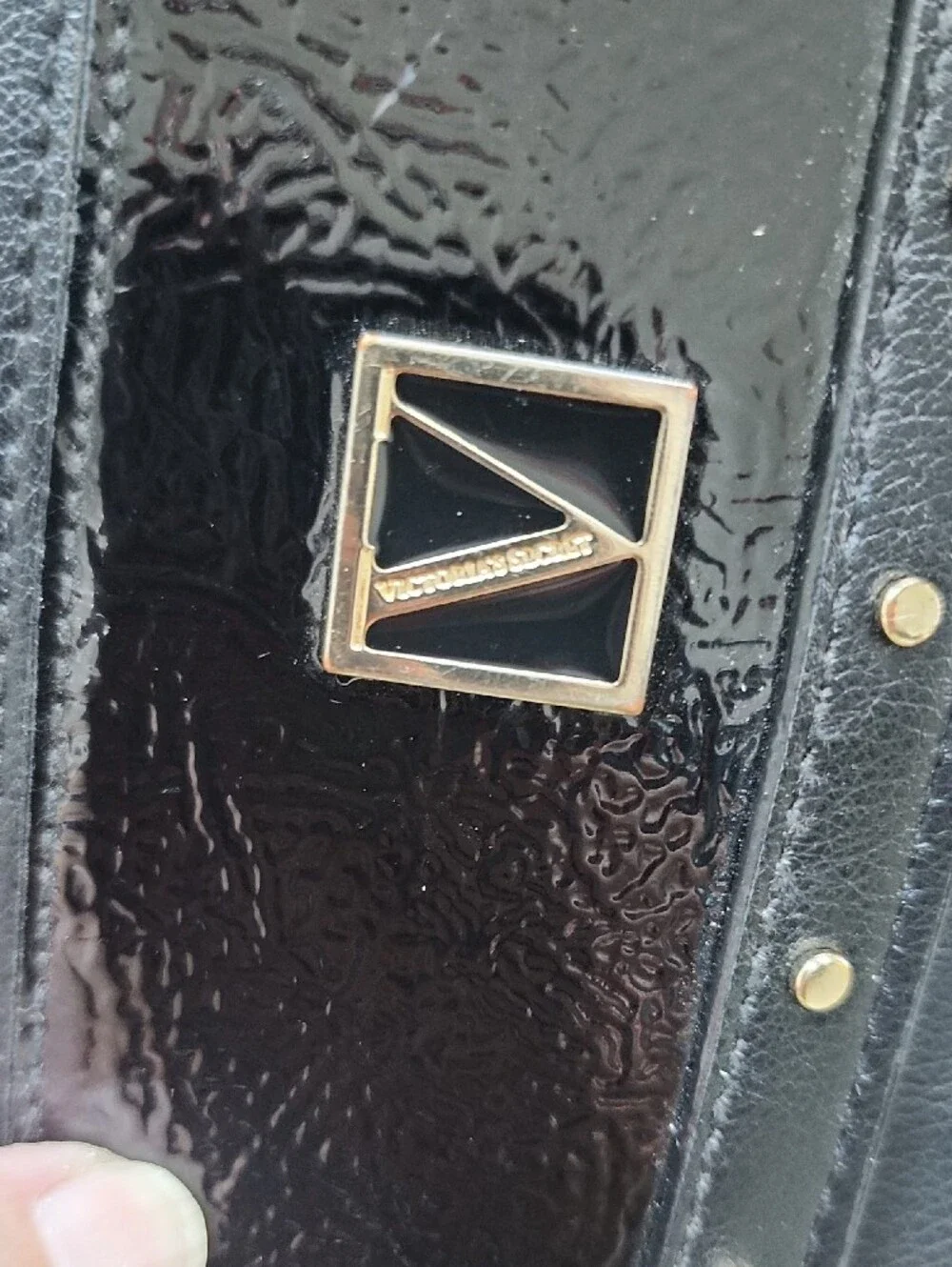 Victorias Secret Black Stud-Trim Wristlet with Gold V Logo